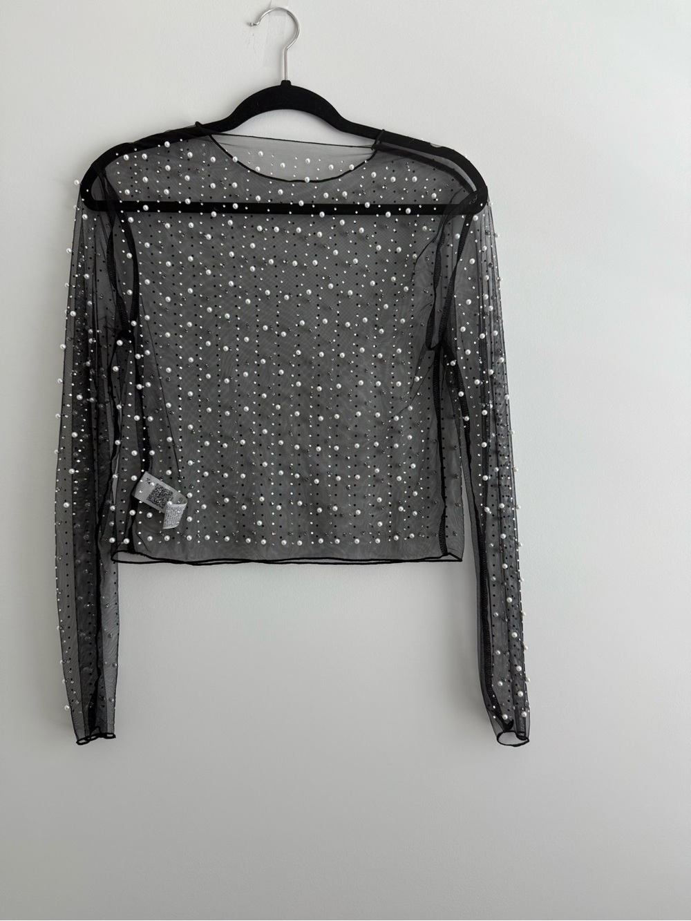 Sheer Beaded Black Long‑Sleeve Top - Picture 2 of 3